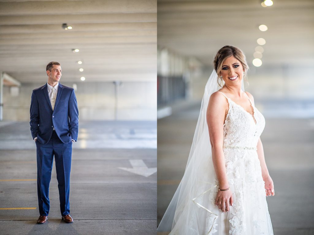 Bride and groom portraits in parking garage in Tallahassee, Florida